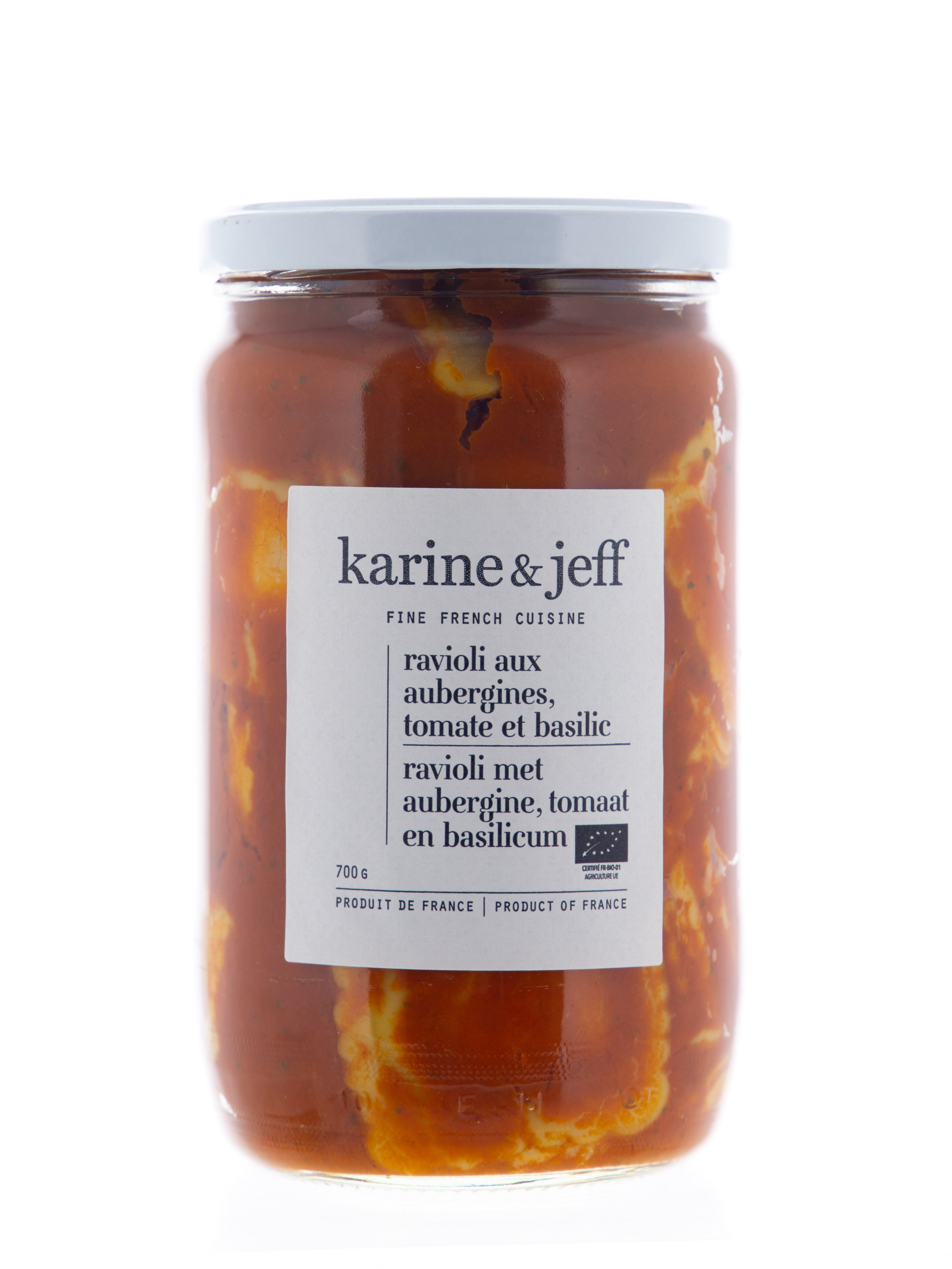 Karine & Jeff Ravioli aux aubergines, tomate et basilic bio 680g